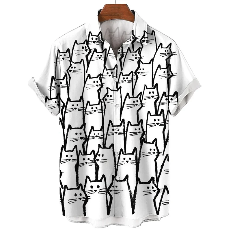thumbnail image 1 of Camisa con estampado de gato en 3D para hombre, camisa hawaiana holgada de manga corta con botones, ropa de playa para vacaciones, ropa para niños, 1 of 5