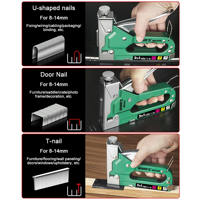 WYNN'S Versatile 3-in-1 Light Duty Nail Gun Manual Staple Gun for Carpentry and DIY Home Decoration Upholstery Furniture Tools 3