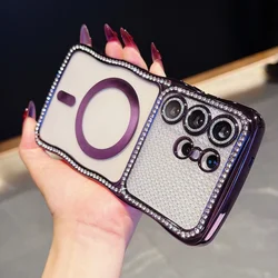 Luxury Bling Glitter Diamond Phone Case with Magnetic Lens Film Protection Cover - Galaxy S26 Plus (Purple)