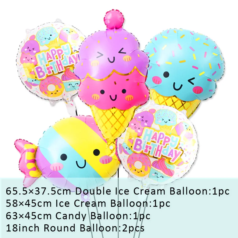 5PCS Kawaii Ice Cream Balloons Party Supplies Decorations Assorted Colors