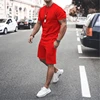 Solid Color Europe And The United States Men's 13 Color Summer New Short Sleeve Tshirt +Shorts 2pcs set Leisure Sports Men Suit 2