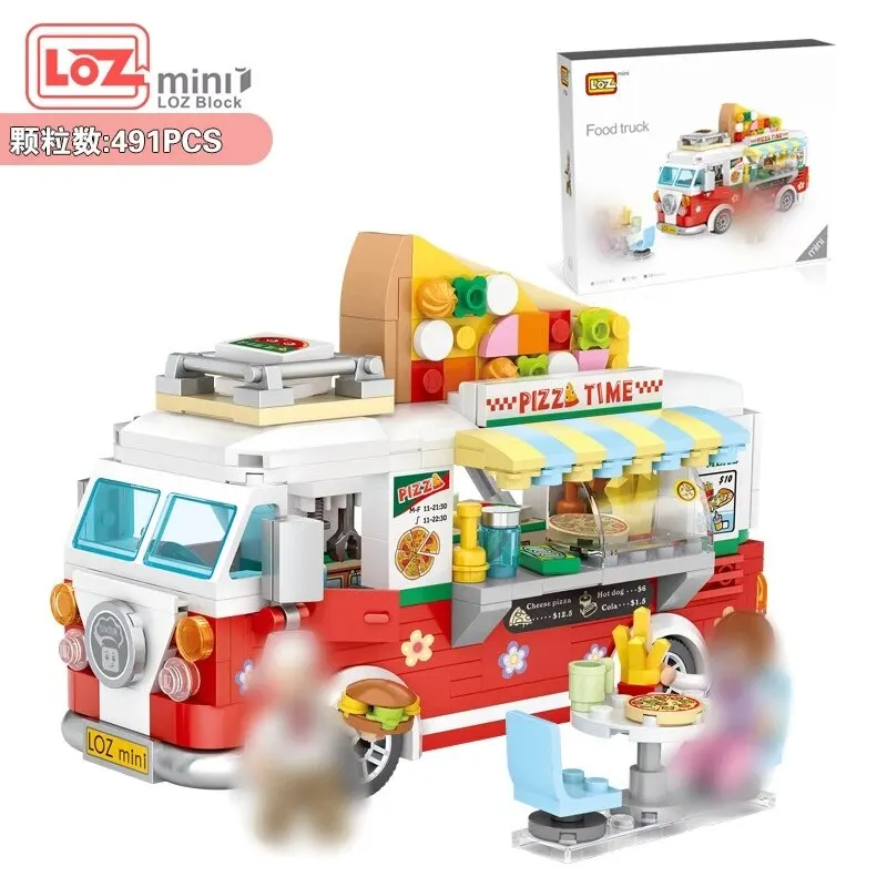 491Pcs Street Stalle Pizza Trucks Coffee Food Shops Collection Materiali Abs Regali Di Compleanno Per Bambini E Adulti Con Scatola