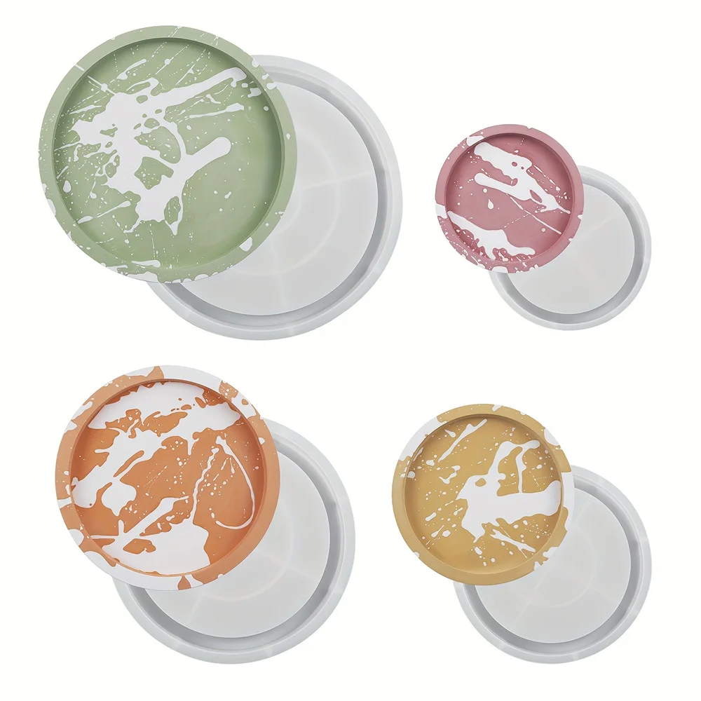 Silicone Mold Round Cement Tray DIY Handmade Storage Plate Plaster Concrete Resin Coaster Casting Mould Home Decor