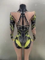 Women Sexy Sparkly Stretch Bodysuit Nightclub Bar Dj Gogo Dancers Group Jumpsuit Pole Dance Clothing Cosplay Stage Costumes - Image 2