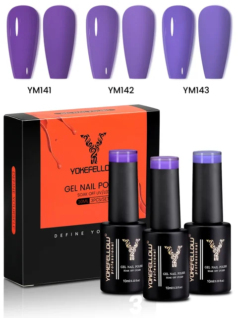 YOKEFELLOW Smalto per unghie gel viola 10ml 3Set Semi-permanente Soak Off Smalto gel per la cura della luce UV per nail art Manicure fai da te a casa 4