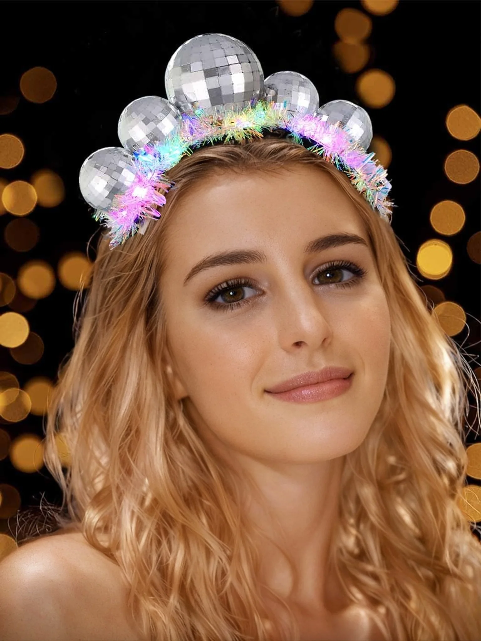 LED Disco Ball Headband Light Up Disco Headpiece Silver 