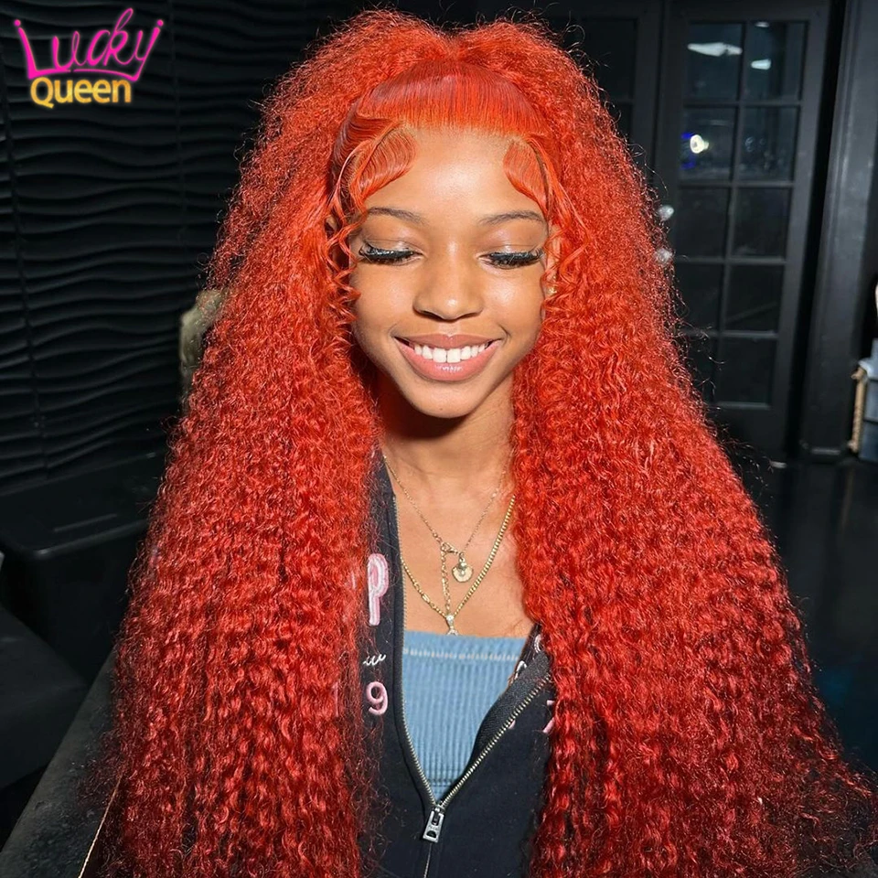 

Ginger Orange Lace Front Wigs Human Hair 13x4 Curly Lace Frontal Wigs For Women 180% Density Curly Wig For Women