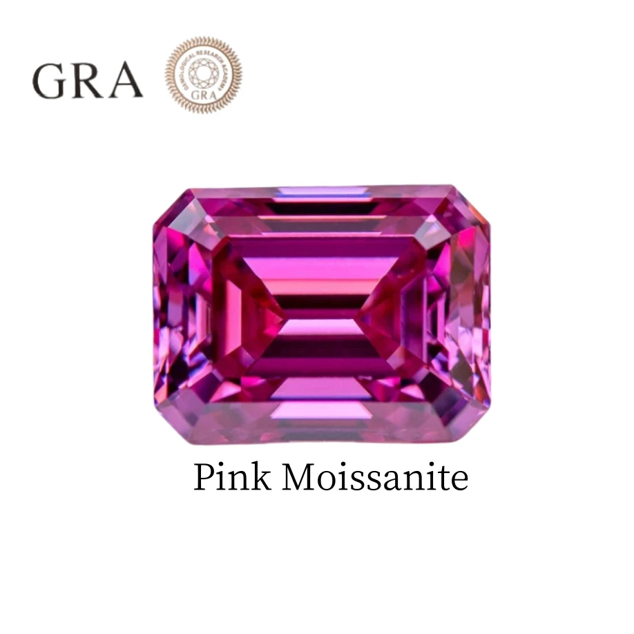 Emerald Cut  synthetic Gemstone  with GRA Certificate Pink Color Moissanite Stone Wholesale for DIY Jewelry Ring Necklace  Make