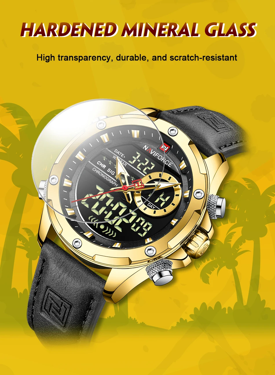 NAVIFORCE Fashion Watches for Men LED Digital Leather Strap Original Sport Wrist Watches Waterproof Male Clock Relogio Masculino