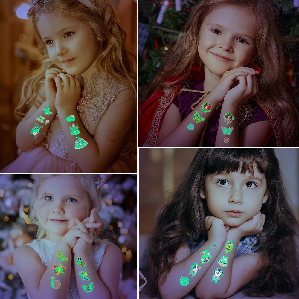 Luminous Tattoo Stickers Temporary Colorful Animal Mermaid Dinosaur Unicorn Space Cute Tattoo Stickers Children's Body 5pcs/Set 3