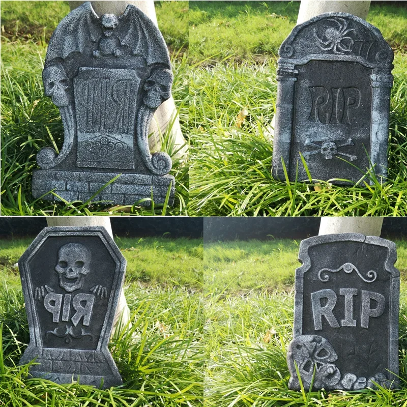 4pcs Halloween Foam Rip Graveyard Tombstone Decor Skeleton Tomb
