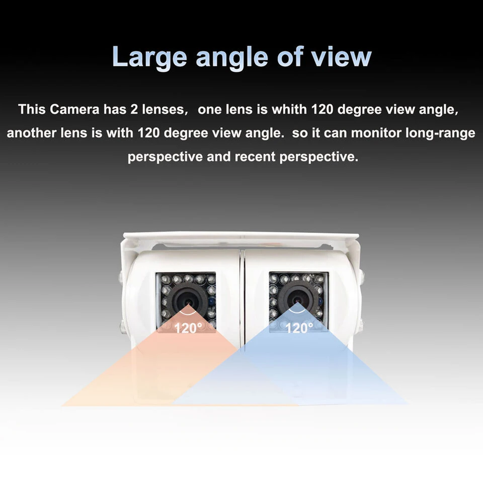 Telecamera Retrovisore Per Camion E Bus - 120°, 18 LED, Visione Notturna, IP68 Impermeabile, Con Linee Guida