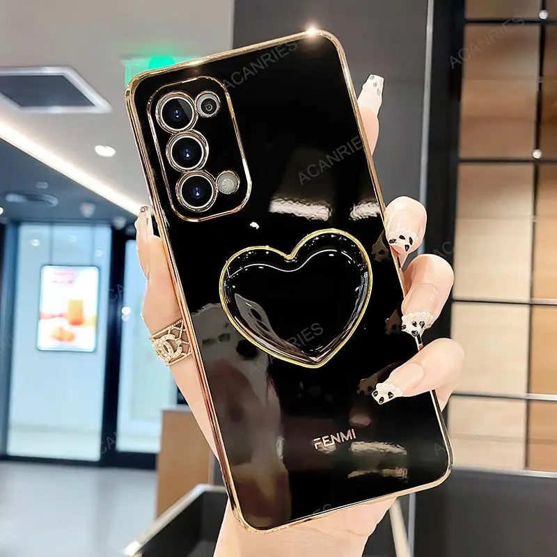 Luxury Love Heart Holder Case For Samsung Galaxy Note 20 Ultra 5g Note20  Plus 20ultra Plating Stand Silicone Back Cover Funda