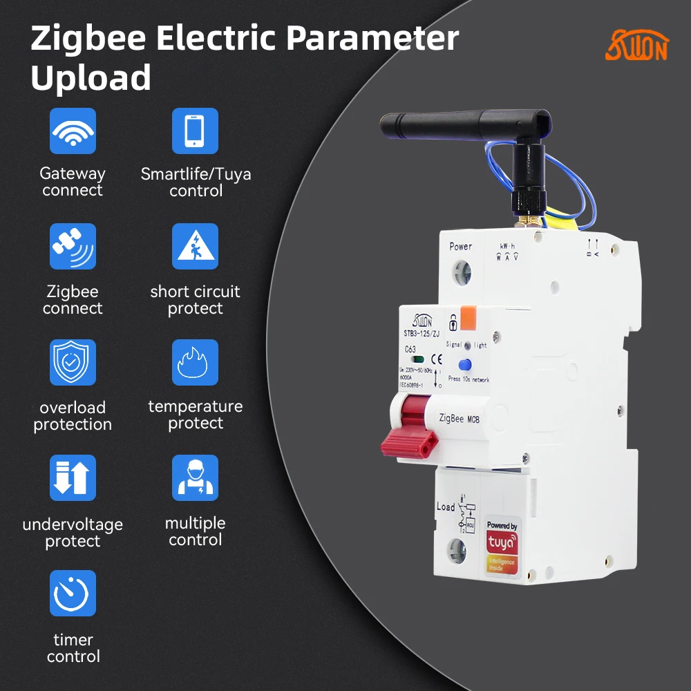 Tuya Zigbee Smart Circuit Breaker 1P-4P 63A Smart Energy Meter Kwh Metering Monitoring Circuit Breaker Timer Relay Smart Switch Circuit Breaker