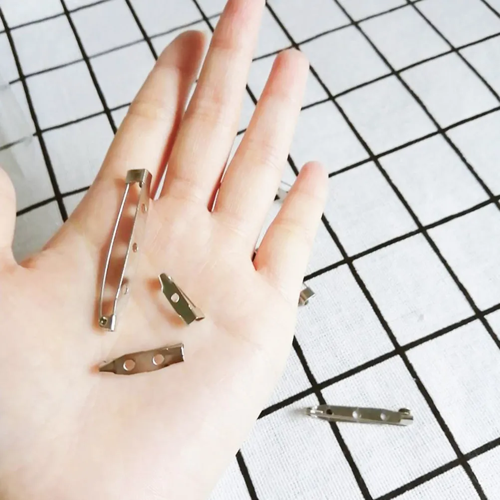 50개 1.5cm 합금 안전핀, 뒷면에 구멍이 있는 DIY 공예 바느질용 보석 제작 브로치 클래스프 백핀 실버