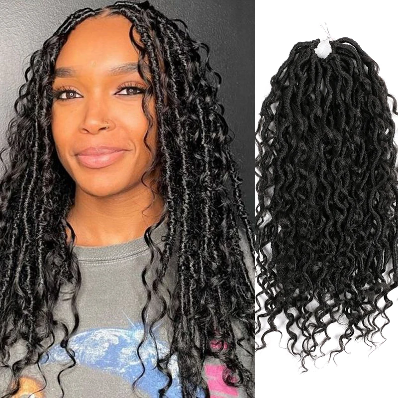 

Synthetic Goddess Faux Locs Crochet Braiding Hair for Women River Faux Locs with Curly Hair 18 Inch Faux Goddess River Locs Hair