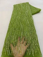 5 Yards Luxury African Sequins Groom Lace Fabric 2025 High Quality French Nigerian Beaded Lace Fabric For Wedding Dress 2