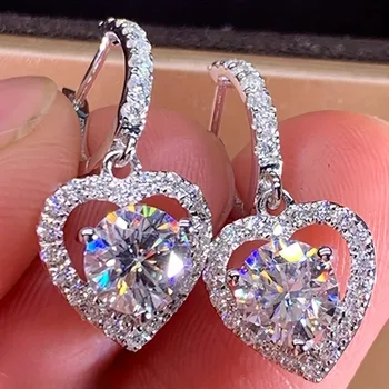 Fashion Silver Color Heart White Stone Earrings Gorgeous Party Engagement Wedding Dangle Earrings for Women