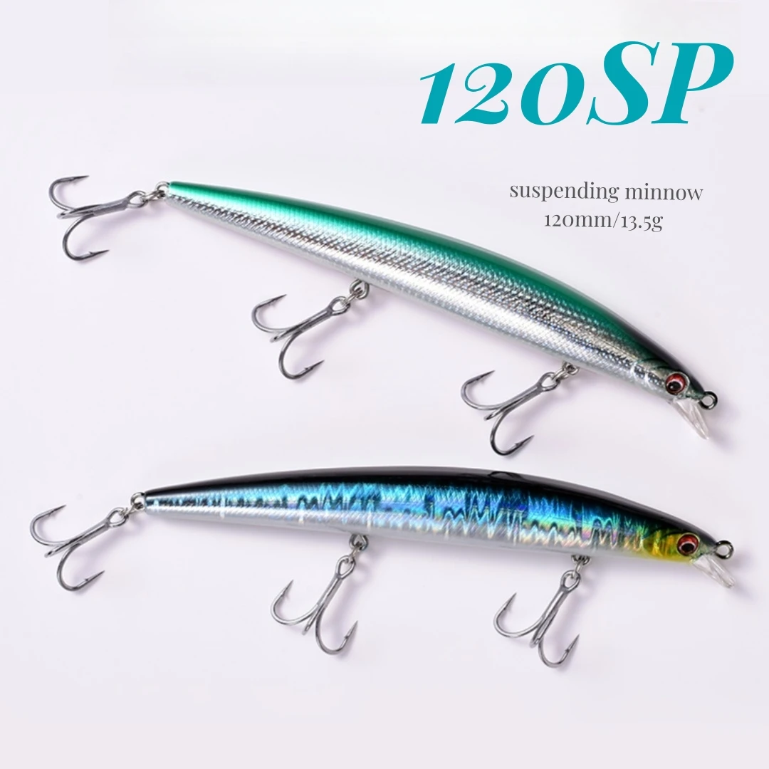 

120mm 13.5g Weight System Top Fishing Lures Hard Bait Minnow Crank Wobbler Quality Tackle Hooks SP Suspending Minnow 3 Hooks