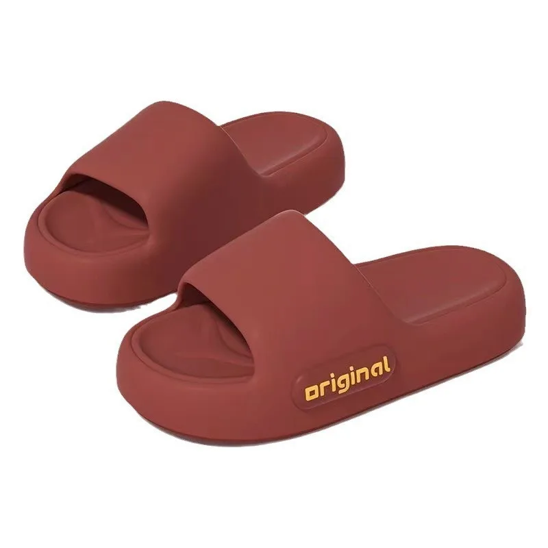 Beach slippers with lettering for men and women, thick-soled, non-slip flip-flops in solid colour for indoor and bathing, summer 6