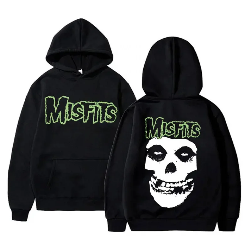 2025 Horror Punk Misfits Totenkopf Grafik-Print Hoodie Herren Gothic Vintage Locker Sitzender Fleece Baumwoll-Kapuzenpullover Rock-Stil Pullover