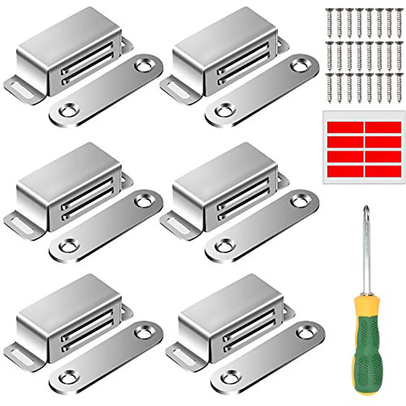 6pcs ultra-thin drawer magnetic door closer with screws and screwdriver, cabinet door magnetic closer magnet