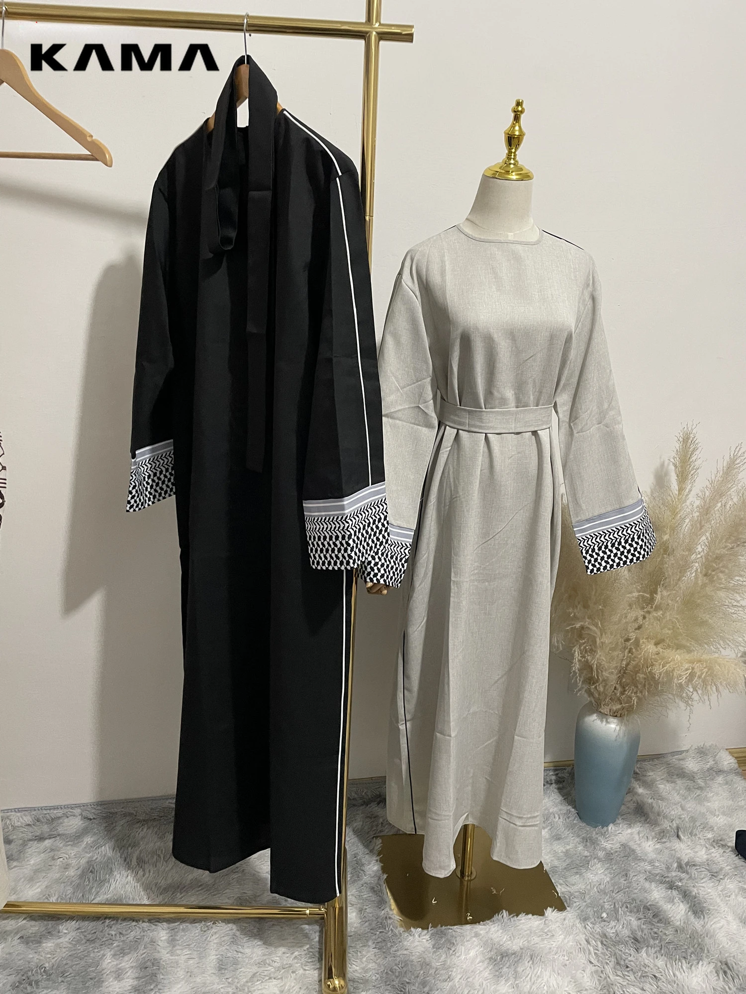 Fashion Flowers Printed Muslim Dress With Belt Robe Abaya Female Full Length Muslim Outerwear Worship Service Abaya