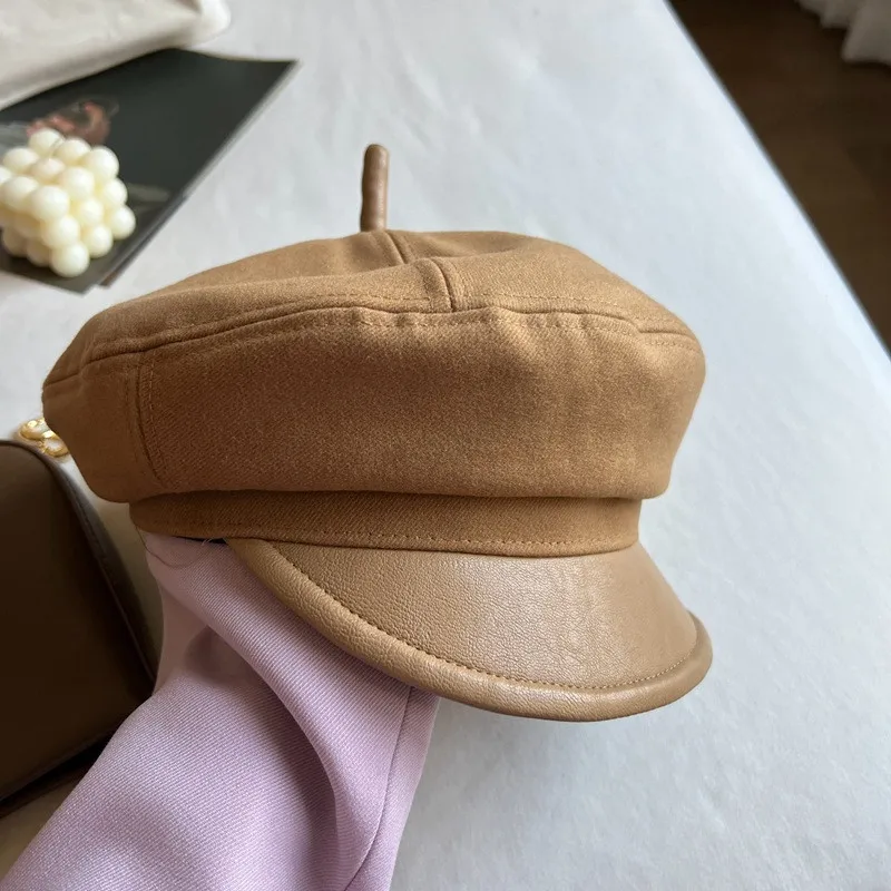 

202311-PS ins chic autumn fashion STREET pu brim newsboy Octagonal hat men women visors cap wholesale