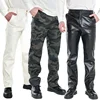 Spring& Autumn Casual Versatile White Mens Leather Pants , High Waisted Straight Tube Windproof Motorcycle Pantalon Cuero Hombre