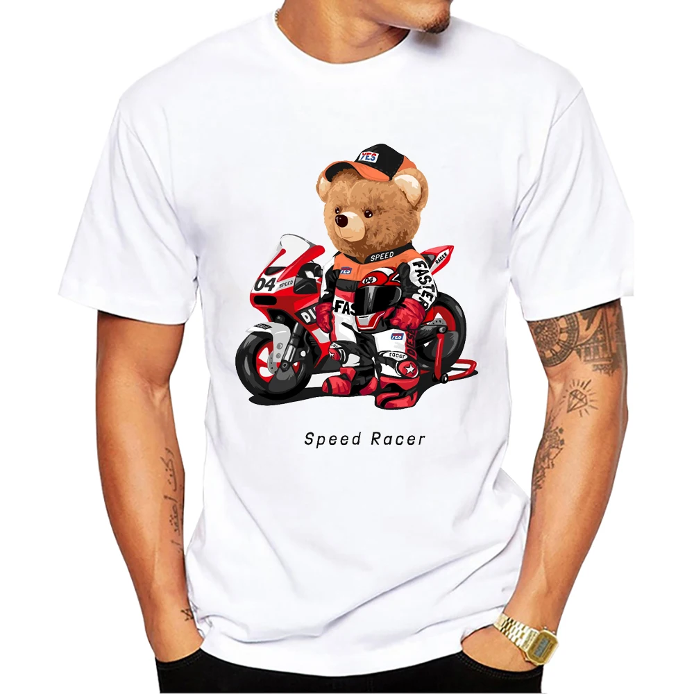 TEEHUB Summer Speed Racer T-shirt pour homme Cool Bear Ride Motocycle T-shirts imprimés T-shirts à manches courtes T-shirt Haruku_voghion.com