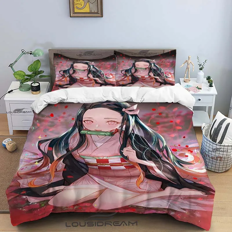 3D Nezuko Kamado Bedding Set Anime Demon Slayer Duvet Cover Comforter Bed Single Twin Full Queen Size  Youth Kids Girl Boys Gift 5