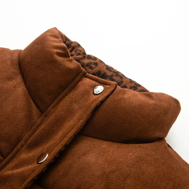 Autumn Winter Women Vest Fashion Wear On Both Sides Vintage Leopard Print Down Vests Coats Casual High Street Waistcoat Tops