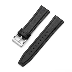Premium Calfskin Leather Watch Strap - Soft, Unisex Wristwatch Accessory - 22mm (Black Black Line S)