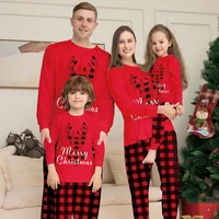 Merry Christmas Pajamas Set Fawn Plaid Print Mother Father Kids Matching Outfits Soft Cute 2pcs Suit Sleepwear Xmas Family Look 1