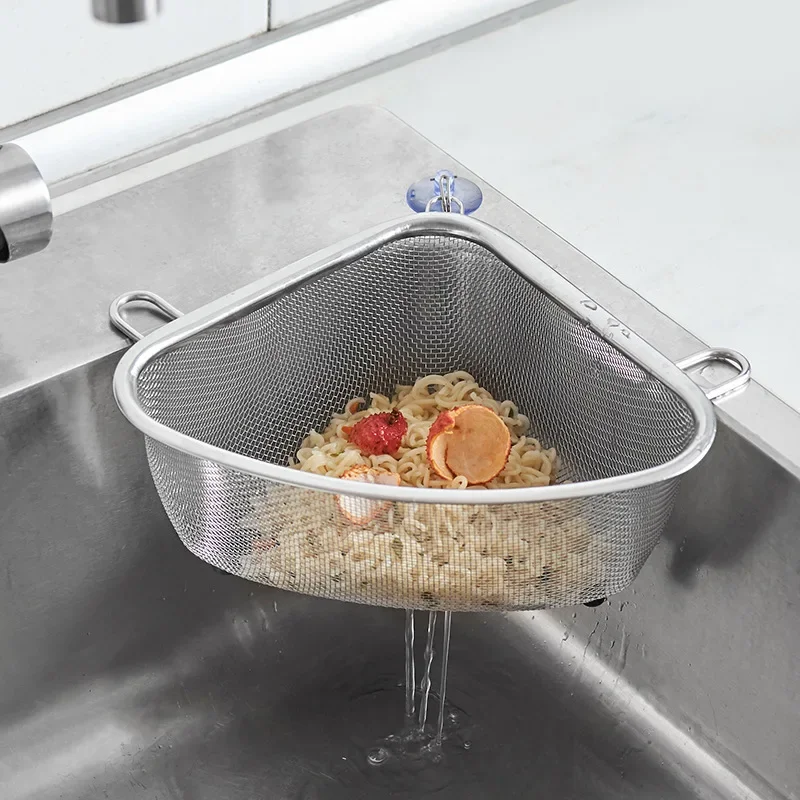 Cestino Lavello Triangolare Acciaio Inox - Filtro Con Ventose Per