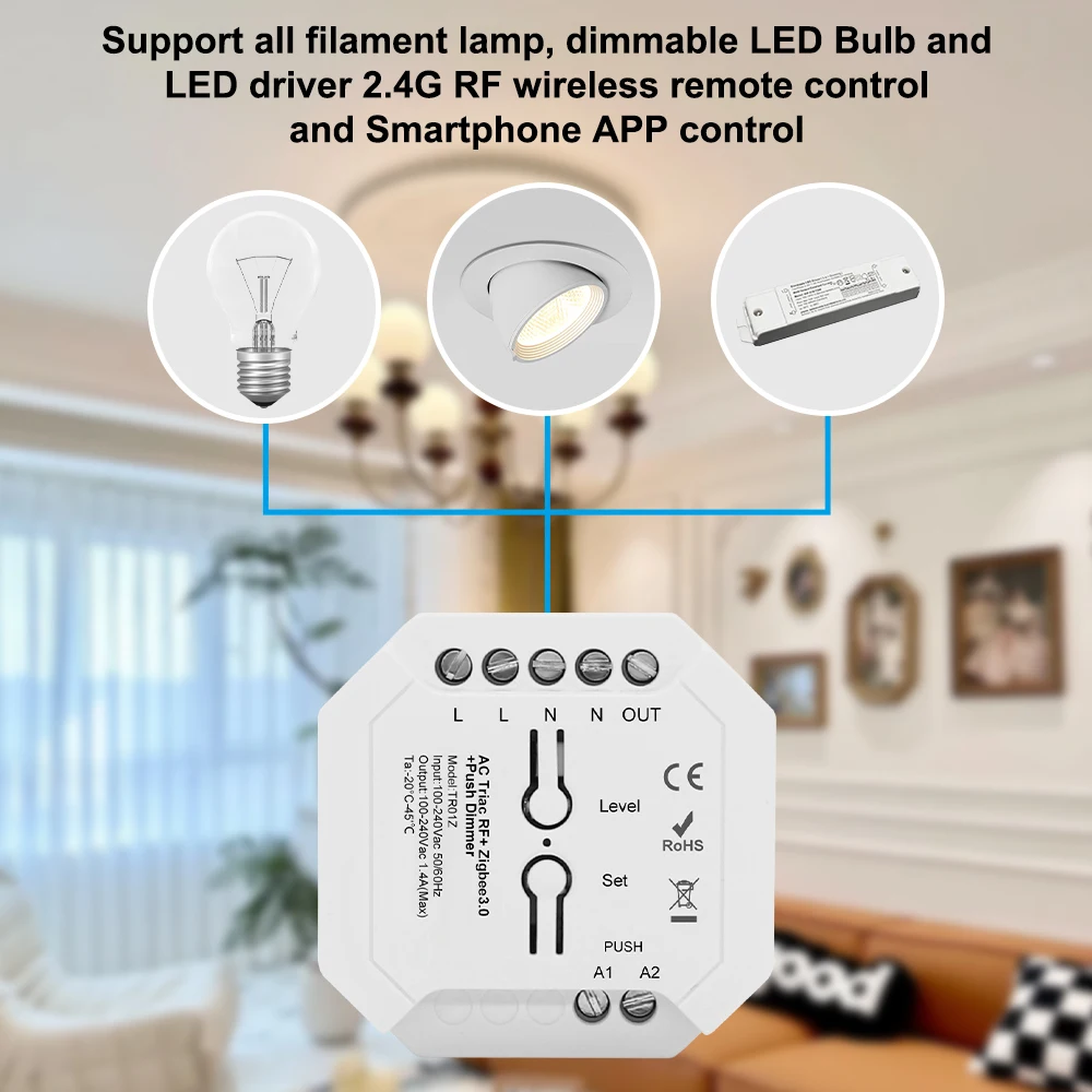 지그비 트라이악 컨트롤러 스위치, AC 220V 110V LED 램프, 2.4G RF 원격, 투야 스마트 라이프 앱, PWM 조광기, 알렉사 구글 홈 Hu-e