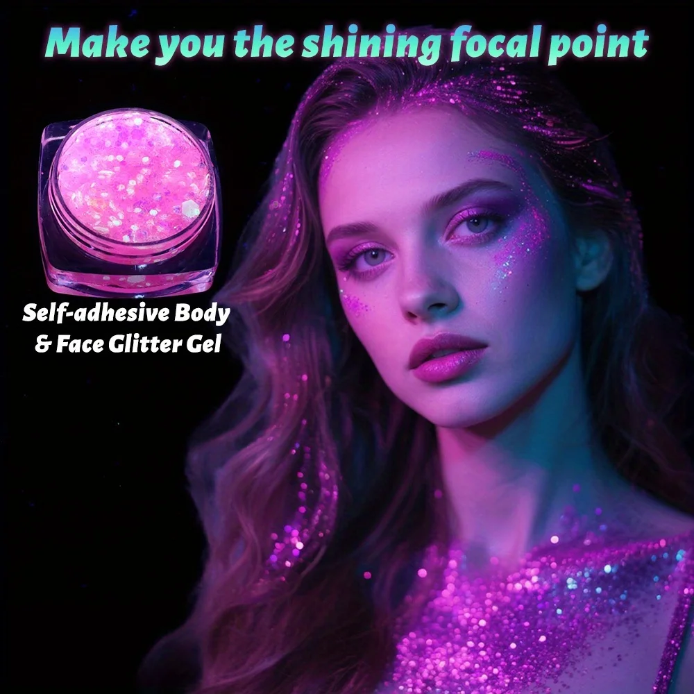 6 Stück im Dunkeln leuchtendes Glitzer-Gel auf Wasserbasis, grober Glitzer für Mardi Gras, Weihnachten, Karneval, Rave-Festival-Outfits – Detail 10