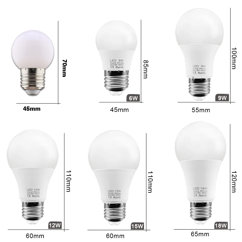 LED Bulb Lamps E27 AC220V 240V Real Power 18W 15W 12W 9W 6W 3W Lampada Spotlight Table lamp Light 10pcs