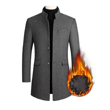 

Mid-Long Trench Classic Solid Thickening [Fur Optional] Fashion Men's Clothing Woolen Jacket Coats Wool & Blends Winter Coat