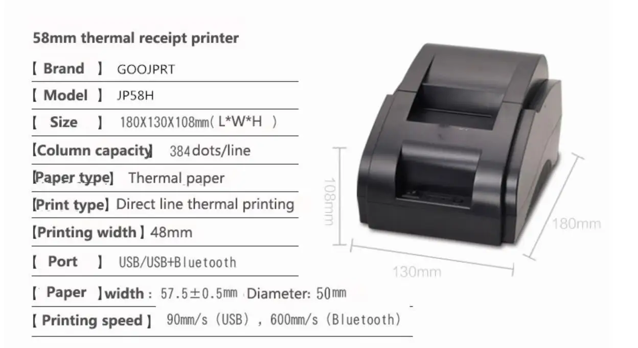 58mm thermal receipt printer bluetooth wireless desktop printer 2 inch ios android USB windows high speed thermal printer JP-58H best instant printer for iphone