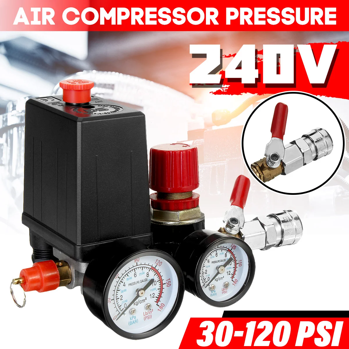 Air Compressor Pressure Valve Switch Control Manifold Regulator Gauges Tool Us A 