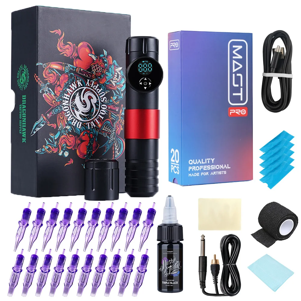 

Dragonhawk Tattoo Wireless Battery Pen Machine LED Display Rotary Tattoo Pen Machine Permanent Makeup Machine Cartridge Kit