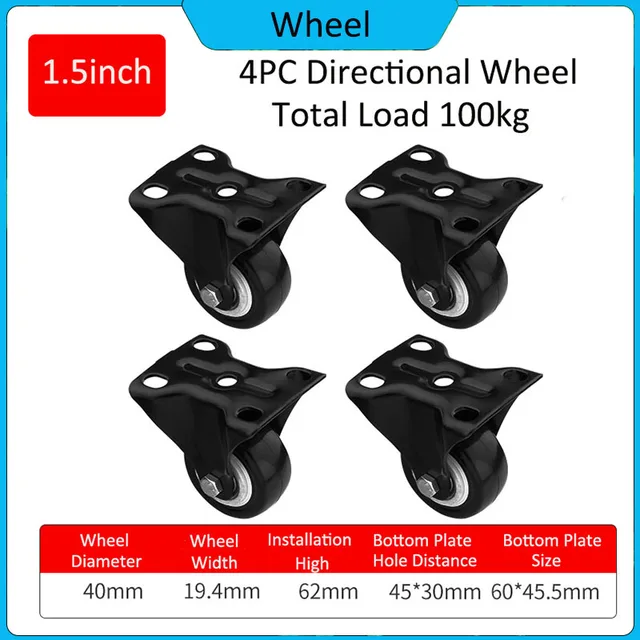 4Pc 1,5 Hüvelykes Univerzális Bútorok Görgők Kerékirányú Fékkerekek Sima 360 Fokos Forgó Néma Hardver Terhelése 100 Kg - Image 5