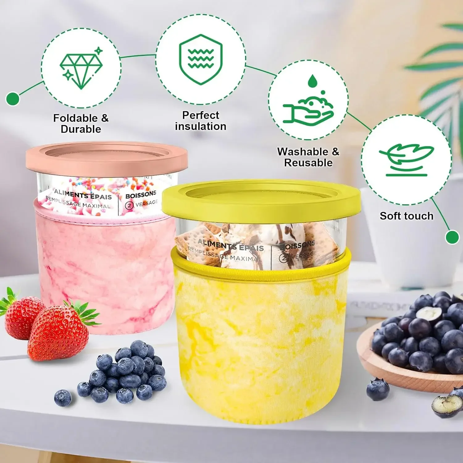 24oz Ice Cream Neoprene Sleeve 4 Pack For Ninja NC501 NC500 Series Deluxe Ice Cream Maker Containers ice cream sleeve