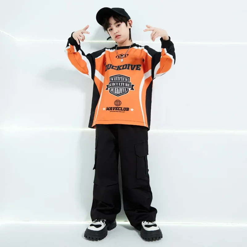

Толстовка для уличного танца для мальчиков, черные брюки-карго, детский топ в стиле хип-хоп, мешковатые брюки, Детский костюм, комплект одежды, уличная одежда для подростков