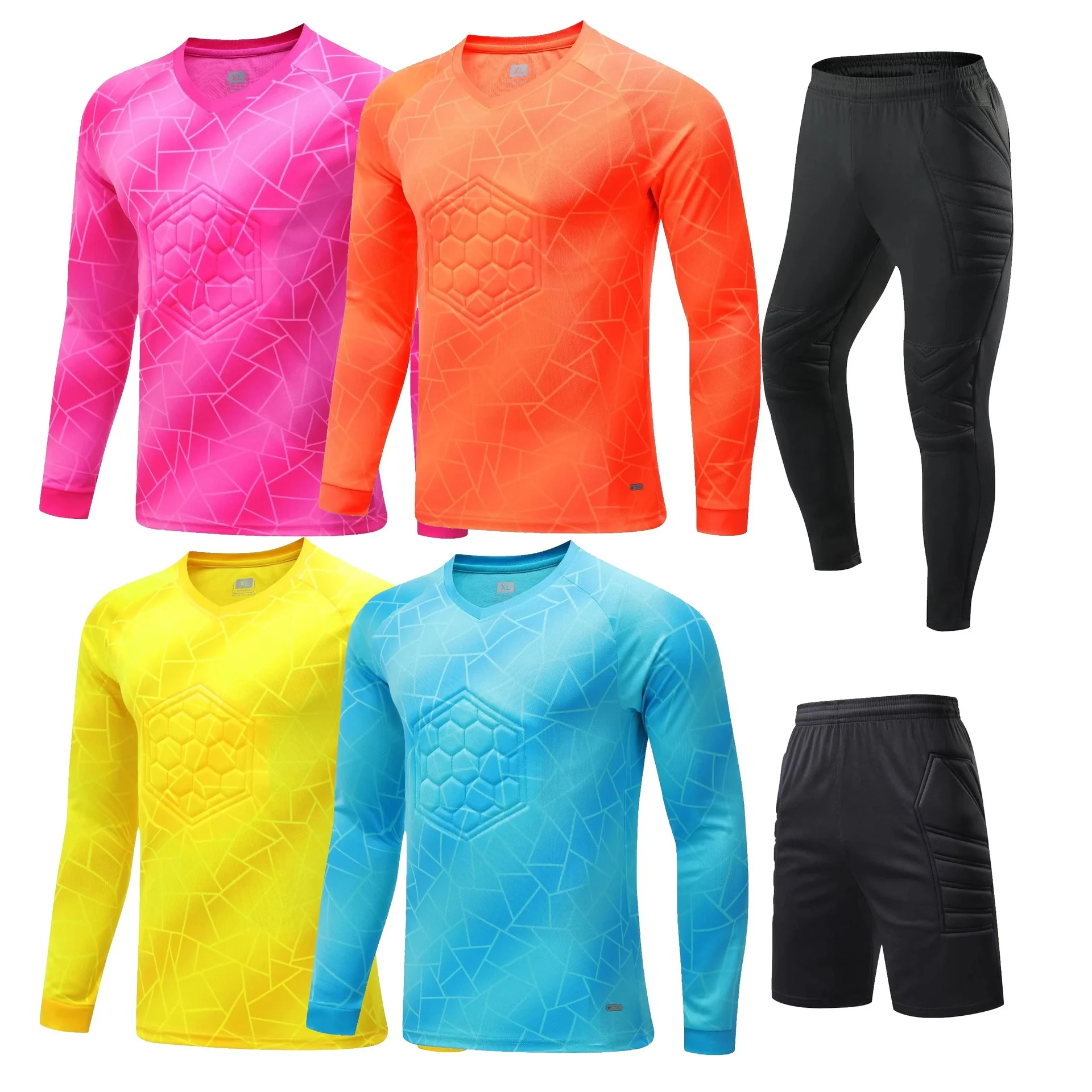 Men Kid Soccer Goalkeeper Uniform Protective Sponge Long Sleeve Football Training Goalkeeper Top Soccer Jersey Pants Custom football uniform