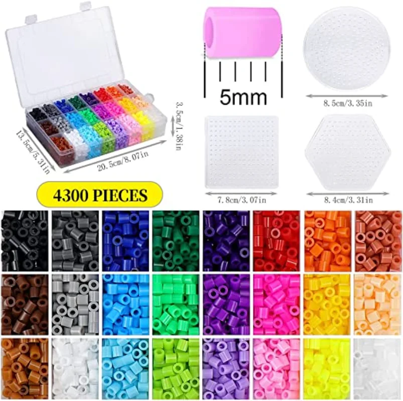 24 Colors Fuse Beads Kit, Fusion Hama Beads, Perler Beads, Ironing Paper  for Kids Crafts Beading Activity Puzzles Toys for Boys