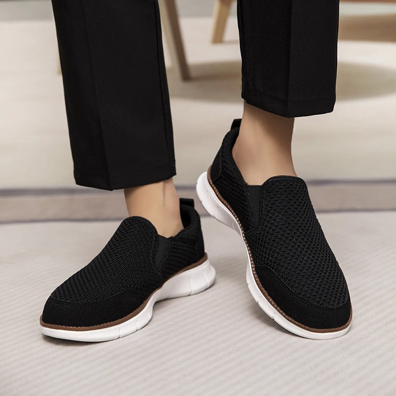Breathable Mesh Sneakers for Men Ultralight Comfortable Casual Canvas Shoe Slip on and Soft Sole Walking Flats Loafer Size 46 6