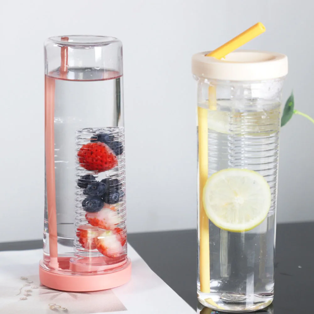 700ml Fruit Infuser Water Bottle Plastic Straw Lemon Juice Portable Outdoor Water Bottles