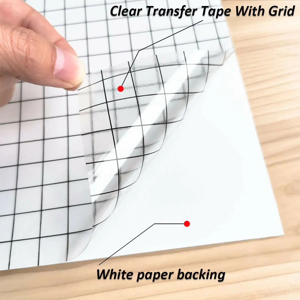 Transfer Tape with Black Grid Line High Viscosity Transfer Film for Crciut Permanent Vinyl for Mug Decor Easy to Transfer & Peel